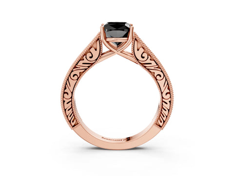 Rose gold Fancy Black Cushion Cut Cut Pave Band Milgrain Solitaire Ring_3