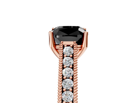 Rose gold Fancy Black Cushion Cut Cut Pave Band Milgrain Solitaire Ring_5