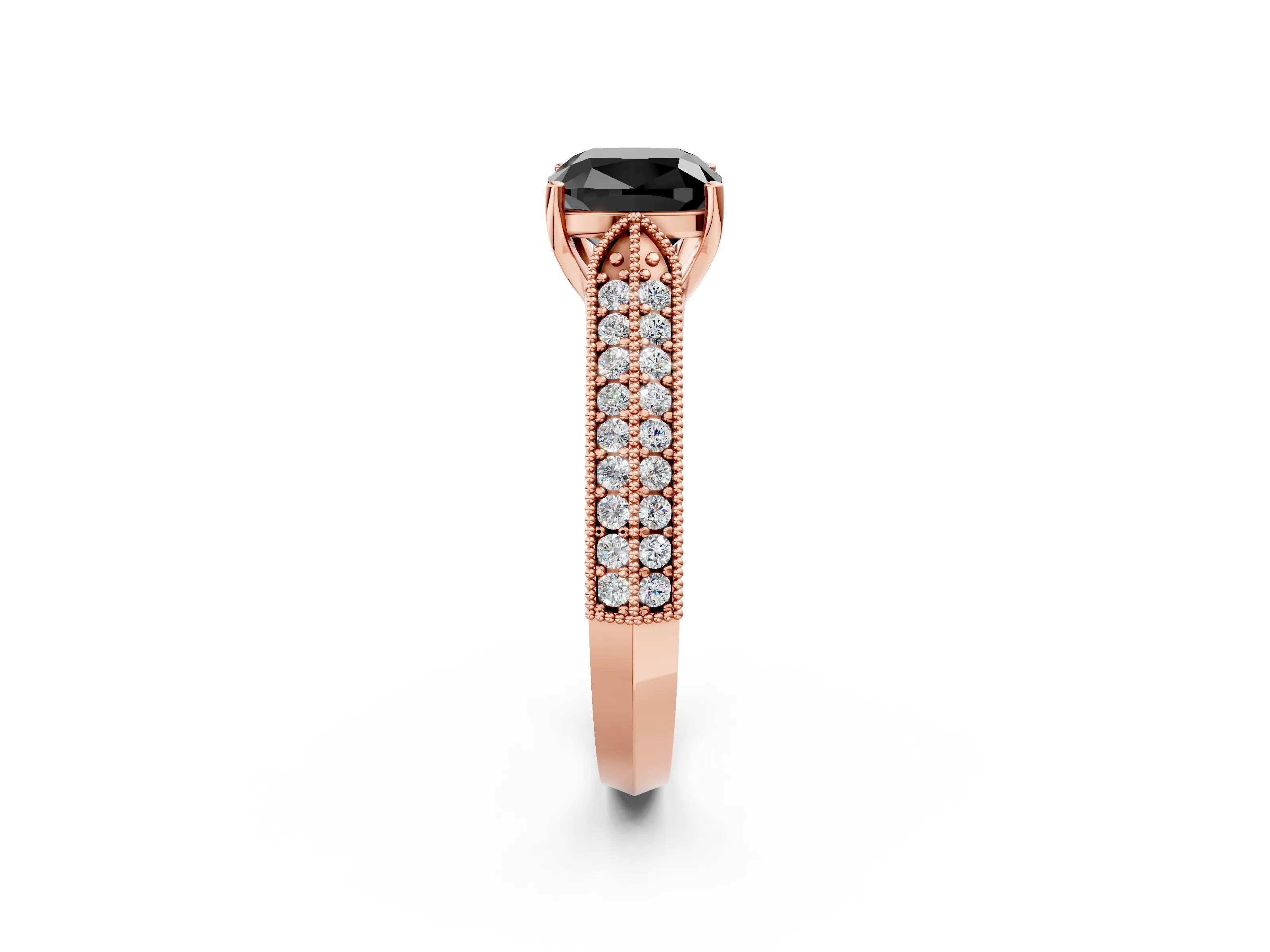 Rose gold Fancy Black Cushion Cut Cut Pave Split Shank Engagement Ring with Four-Prong Setting_2