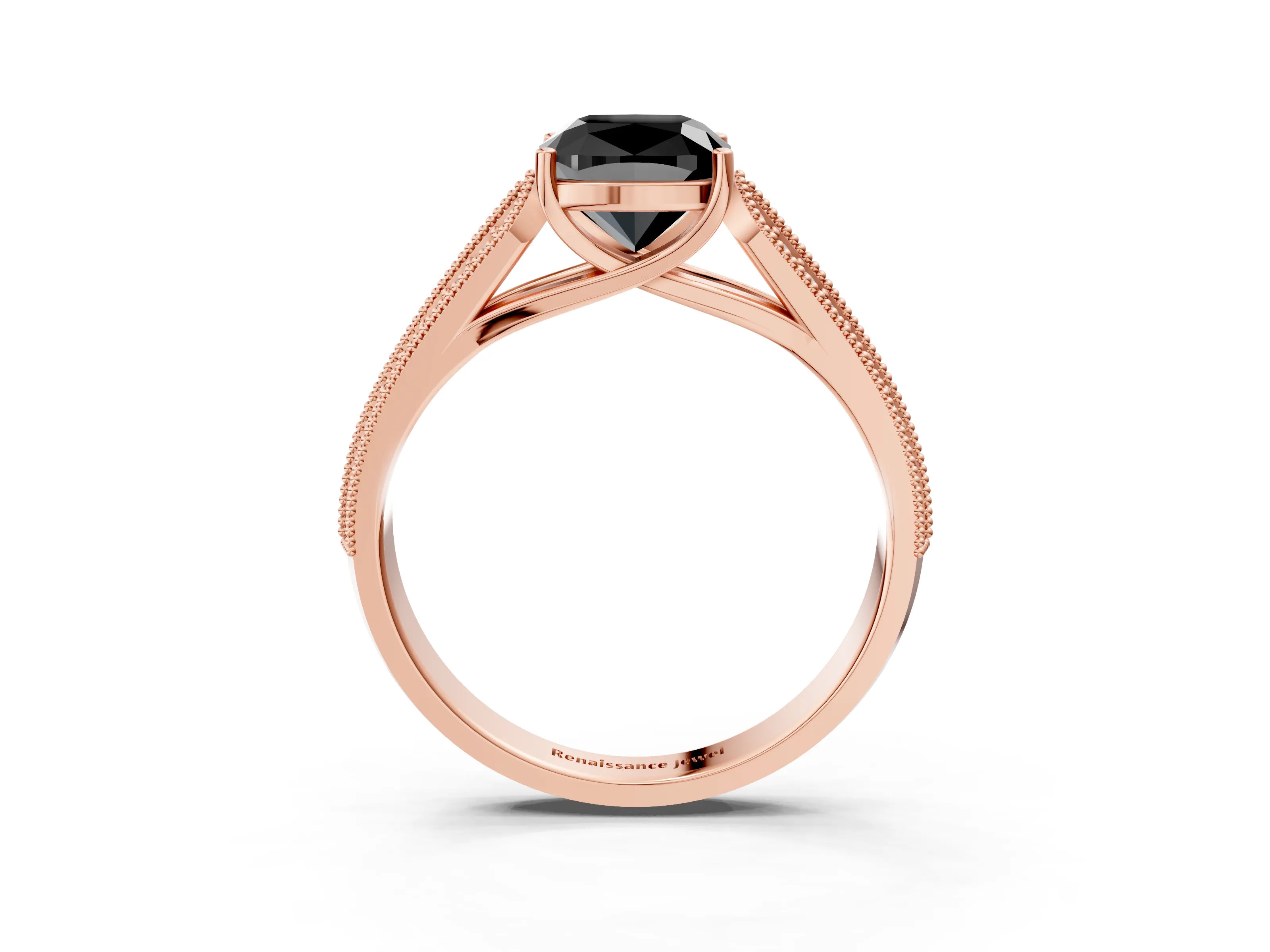 Rose gold Fancy Black Cushion Cut Cut Pave Split Shank Engagement Ring with Four-Prong Setting_3