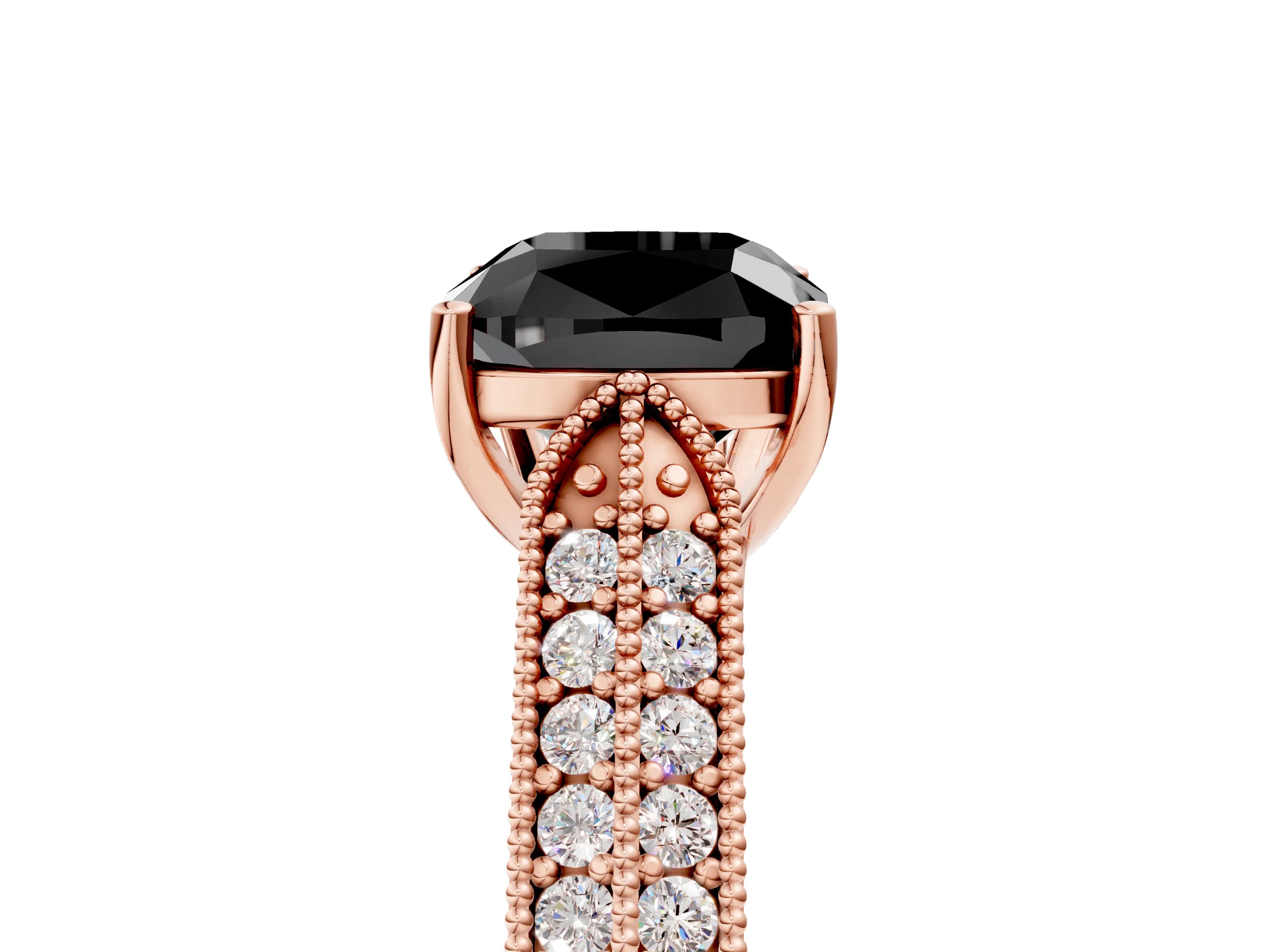 Rose gold Fancy Black Cushion Cut Cut Pave Split Shank Engagement Ring with Four-Prong Setting_5