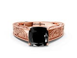 Rose gold Fancy Black Cushion Cut Cut Solitaire Engraved Band with Four-Prong Setting