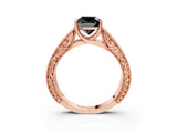 Rose gold Fancy Black Cushion Cut Cut Solitaire Engraved Band with Four-Prong Setting_3