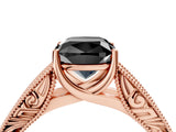 Rose gold Fancy Black Cushion Cut Cut Solitaire Engraved Band with Four-Prong Setting_4