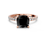 Rose gold Fancy Black Cushion Cut Diamond Brilliant Solitaire Ring with Pavé Band and Four-Prong Setting_12
