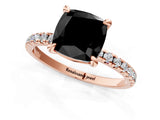 Rose gold Fancy Black Cushion Cut Diamond Brilliant Solitaire Ring with Pavé Band and Four-Prong Setting_13