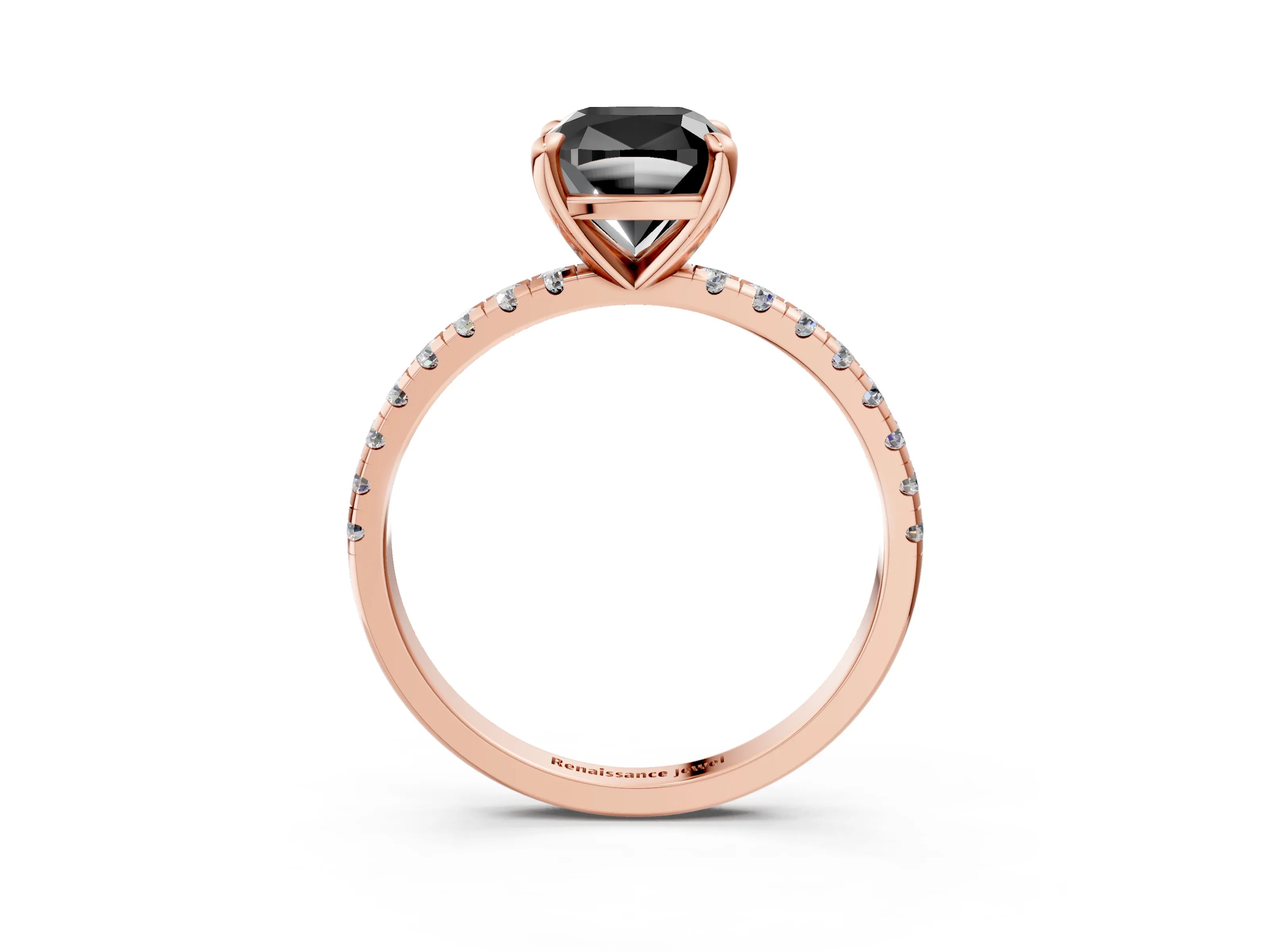 Rose gold Fancy Black Cushion Cut Diamond Brilliant Solitaire Ring with Pavé Band and Four-Prong Setting_3