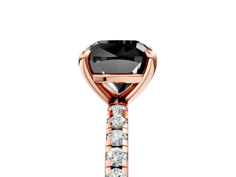 Rose gold Fancy Black Cushion Cut Diamond Brilliant Solitaire Ring with Pavé Band and Four-Prong Setting_5