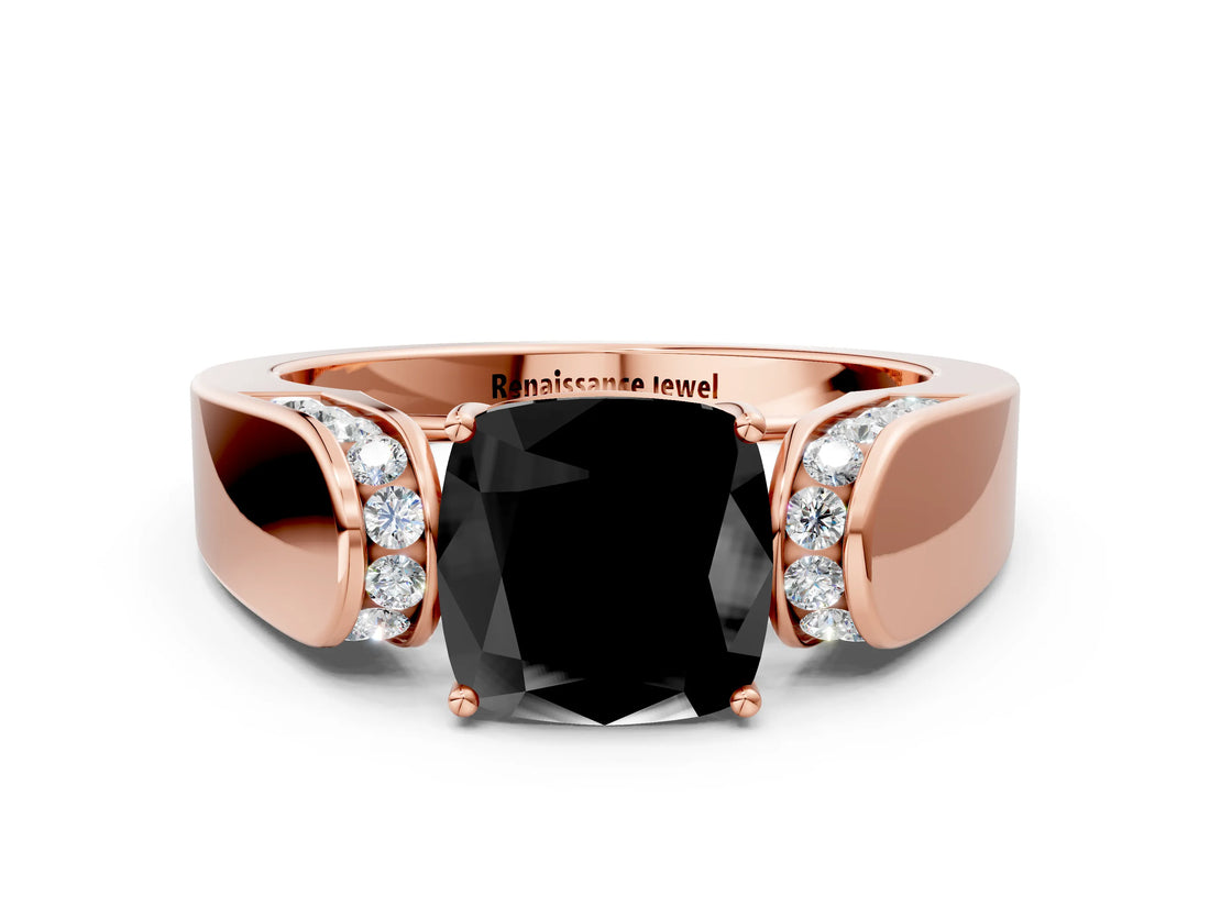 Rose gold Fancy Black Cushion Cut Diamond Channel Set Solitaire Ring with Four-Prong Setting_12