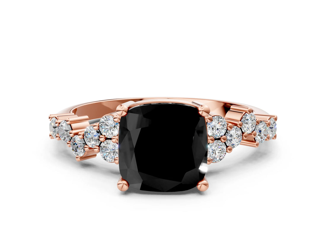 Rose gold Fancy Black Cushion Cut Diamond Cluster Pavé Band with Four-Prong Setting_12