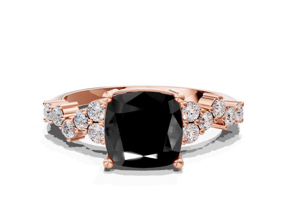 Rose gold Fancy Black Cushion Cut Diamond Cluster Pavé Band with Four-Prong Setting_3