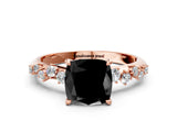 Rose gold Fancy Black Cushion Cut Diamond Cluster Side Stone Solitaire Ring with Prong Setting_24