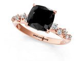 Rose gold Fancy Black Cushion Cut Diamond Cluster Side Stone Solitaire Ring with Prong Setting_25