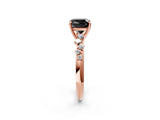 Rose gold Fancy Black Cushion Cut Diamond Cluster Side Stone Solitaire Ring with Prong Setting_26