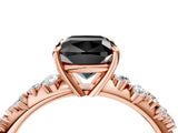Rose gold Fancy Black Cushion Cut Diamond Cluster Side Stone Solitaire Ring with Prong Setting_28