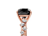 Rose gold Fancy Black Cushion Cut Diamond Cluster Side Stone Solitaire Ring with Prong Setting_29
