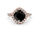 Rose gold Fancy Black Cushion Cut Diamond Cushion Halo Ring with Pavé Band