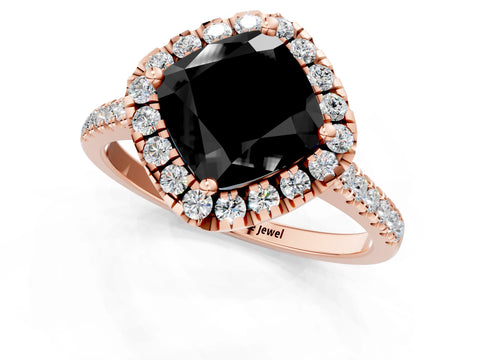 Rose gold Fancy Black Cushion Cut Diamond Cushion Halo Ring with Pavé Band_1