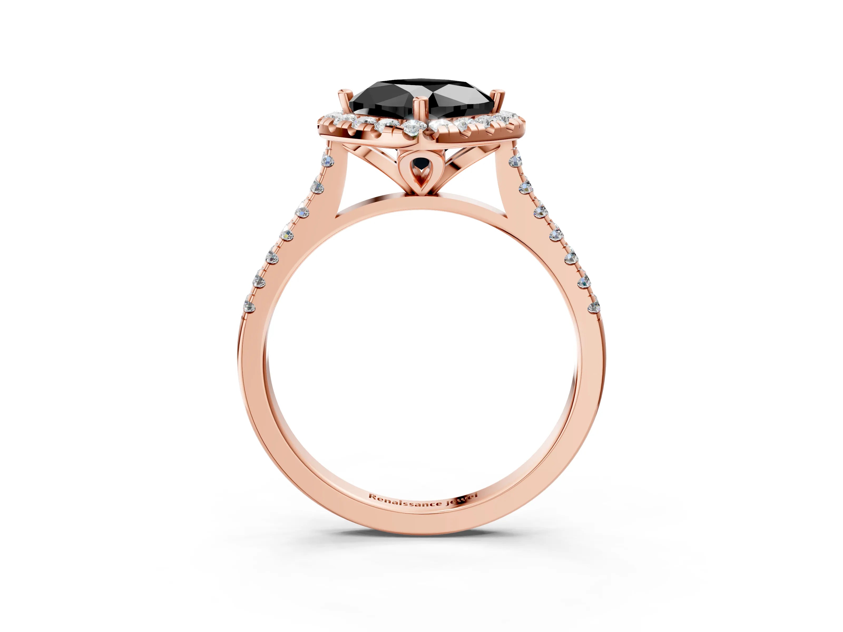 Rose gold Fancy Black Cushion Cut Diamond Cushion Halo Ring with Pavé Band_3