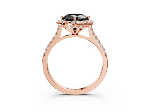 Rose gold Fancy Black Cushion Cut Diamond Cushion Halo Ring with Pavé Band_3
