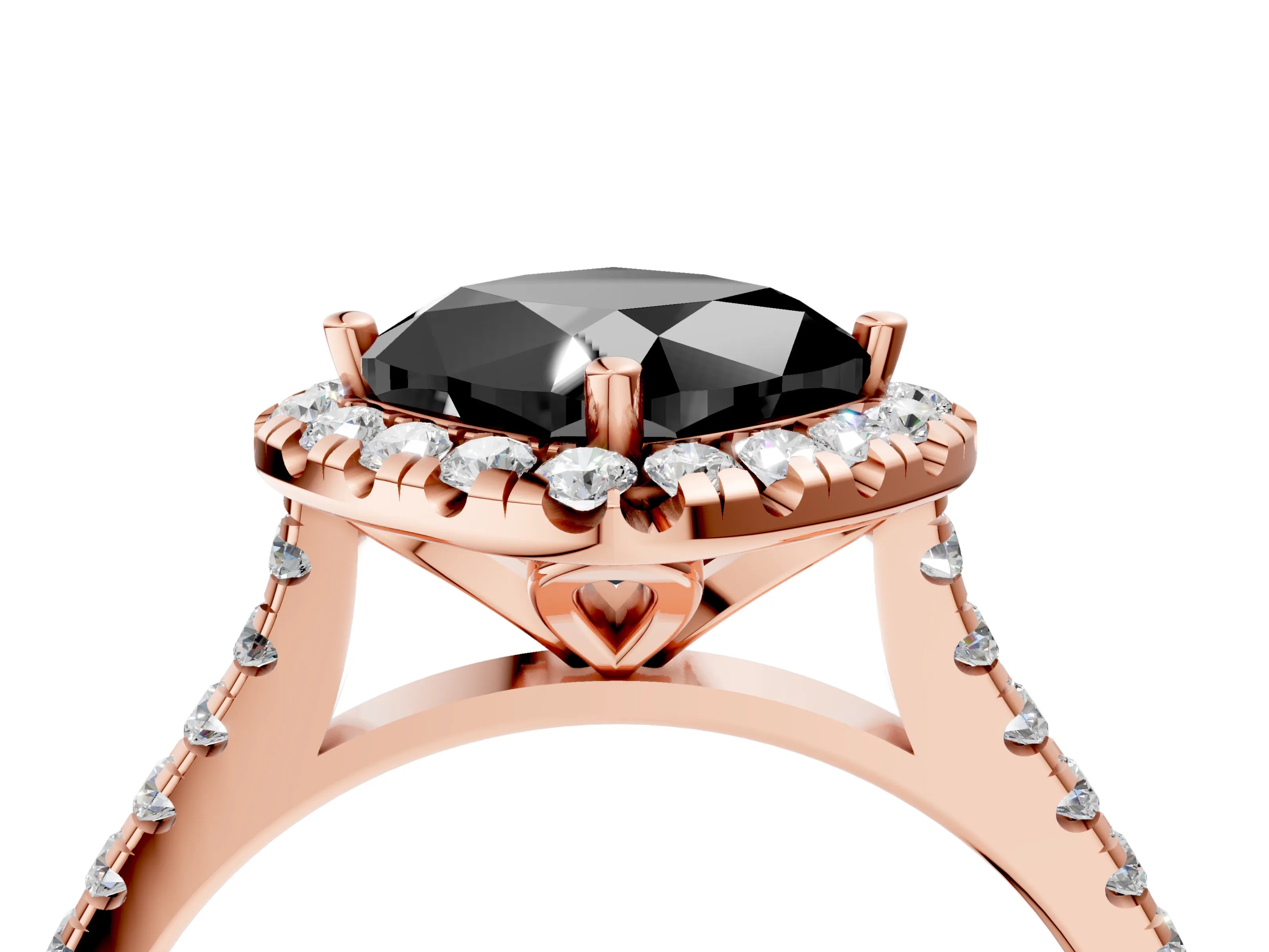 Rose gold Fancy Black Cushion Cut Diamond Cushion Halo Ring with Pavé Band_4