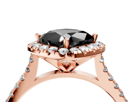 Rose gold Fancy Black Cushion Cut Diamond Cushion Halo Ring with Pavé Band_4