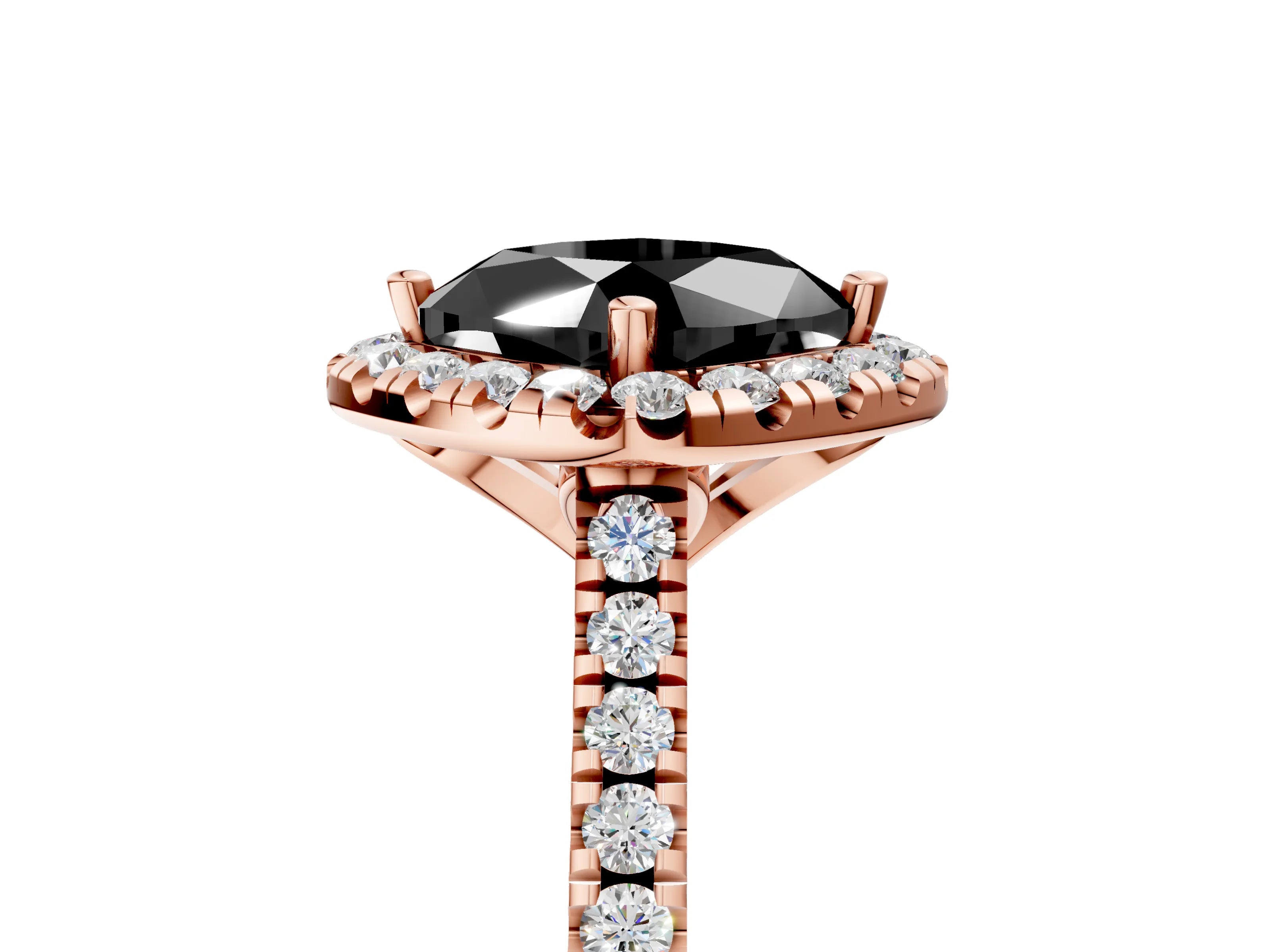 Rose gold Fancy Black Cushion Cut Diamond Cushion Halo Ring with Pavé Band_5