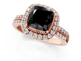 Rose gold Fancy Black Cushion Cut Diamond Double Halo Ring with Split Shank and Four-Prong Setting_1