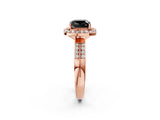 Rose gold Fancy Black Cushion Cut Diamond Double Halo Ring with Split Shank and Four-Prong Setting_2
