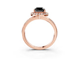 Rose gold Fancy Black Cushion Cut Diamond Double Halo Ring with Split Shank and Four-Prong Setting_3