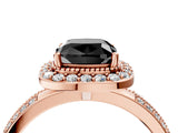 Rose gold Fancy Black Cushion Cut Diamond Double Halo Ring with Split Shank and Four-Prong Setting_4