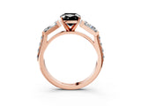 Rose gold Fancy Black Cushion Cut Diamond Engagement Ring with Baguette Side Stones and Channel Set Band_15