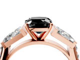 Rose gold Fancy Black Cushion Cut Diamond Engagement Ring with Baguette Side Stones and Channel Set Band_16