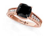 Rose gold Fancy Black Cushion Cut Diamond Engagement Ring with Milgrain Channel Set Band and Prong Setting_1