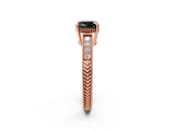 Rose gold Fancy Black Cushion Cut Diamond Engagement Ring with Milgrain Channel Set Band and Prong Setting_2