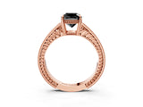 Rose gold Fancy Black Cushion Cut Diamond Engagement Ring with Milgrain Channel Set Band and Prong Setting_3