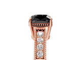 Rose gold Fancy Black Cushion Cut Diamond Engagement Ring with Milgrain Channel Set Band and Prong Setting_5