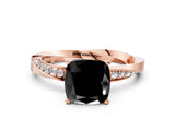Rose gold Fancy Black Cushion Cut Diamond Engagement Ring with Side Stone Accents and Four-Prong Setting_72