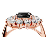 Rose gold Fancy Black Cushion Cut Diamond Floral Double Halo Engagement Ring with Prong Setting_28