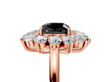 Rose gold Fancy Black Cushion Cut Diamond Floral Double Halo Engagement Ring with Prong Setting_29