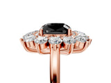 Rose gold Fancy Black Cushion Cut Diamond Floral Double Halo Engagement Ring with Prong Setting_65