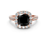 Rose gold Fancy Black Cushion Cut Diamond Floral Halo Ring with Pavé Band and Prong Setting_3