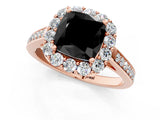 Rose gold Fancy Black Cushion Cut Diamond Floral Halo Ring with Pavé Band and Prong Setting_4