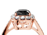 Rose gold Fancy Black Cushion Cut Diamond Floral Halo Ring with Pavé Band and Prong Setting_7