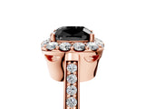 Rose gold Fancy Black Cushion Cut Diamond Floral Halo Ring with Pavé Band and Prong Setting_8
