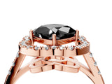 Rose gold Fancy Black Cushion Cut Diamond Floral Halo Split Shank Prong Setting Ring_16