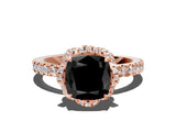 Rose gold Fancy Black Cushion Cut Diamond Halo Pave Band with Four-Prong Setting_3