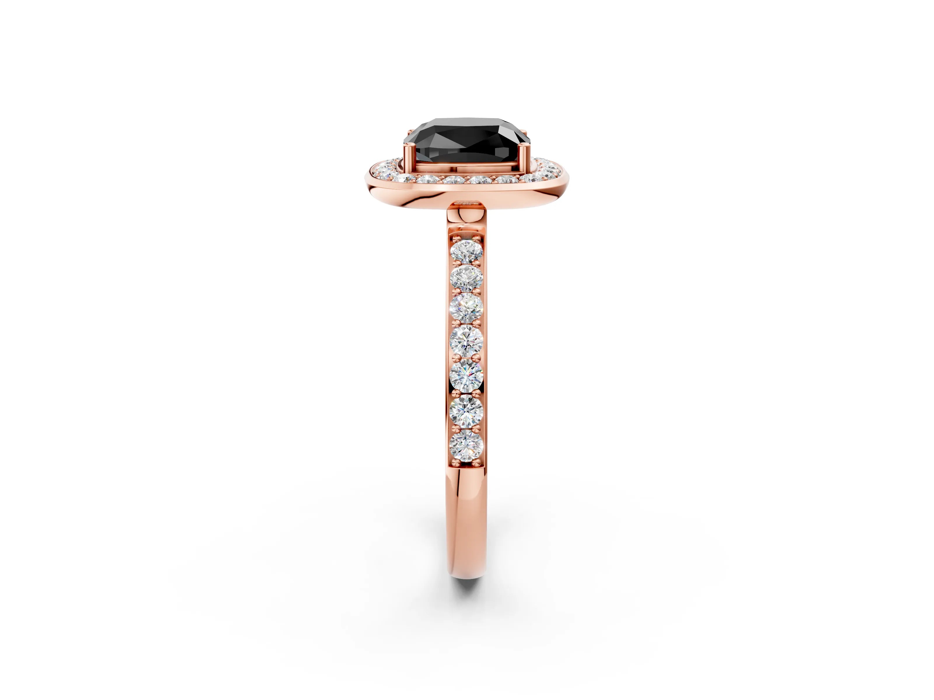Rose gold Fancy Black Cushion Cut Diamond Halo Ring with Bezel Frame and Pavé Band_2