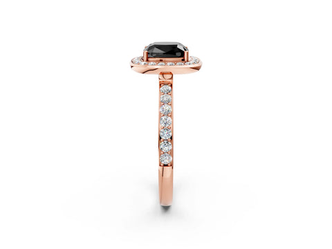 Rose gold Fancy Black Cushion Cut Diamond Halo Ring with Bezel Frame and Pavé Band_2
