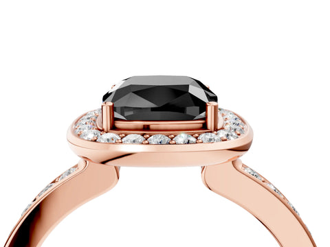 Rose gold Fancy Black Cushion Cut Diamond Halo Ring with Bezel Frame and Pavé Band_4